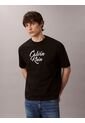 Camiseta Negra De Algodón Grueso Con Logo Cursivo Calvin Klein de Calvin Klein