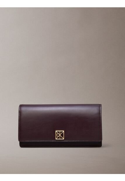 Billetera Marrón Plegada De Cuero Con Logo Monograma Emblemático Calvin Klein