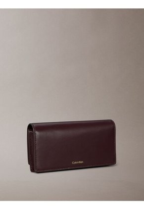 Billetera Marrón Plegada De Cuero Con Logo Monograma Emblemático Calvin Klein