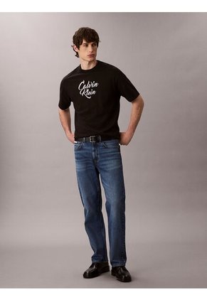 Camiseta Negra De Algodón Grueso Con Logo Cursivo Calvin Klein