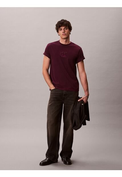 Camiseta Roja De Manga Corta Con Monograma Estampado Calvin Klein