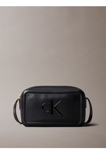 Bolso Negro Cruzado Con Logo Monograma Grabado Calvin Klein