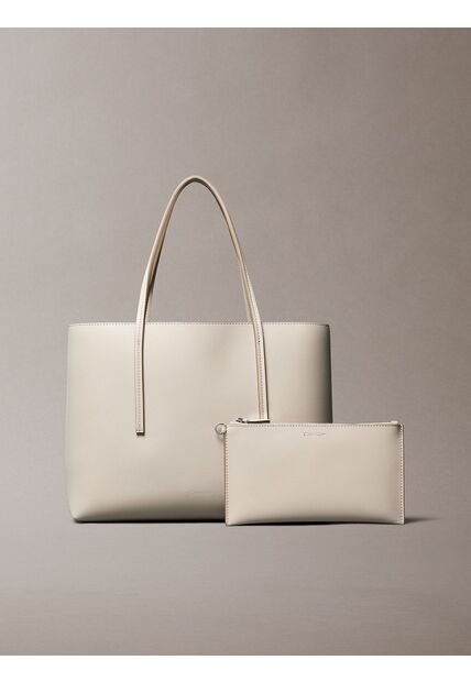 Bolso Beige Tote Pequeño Con Logo En Lámina Metálica Calvin Klein