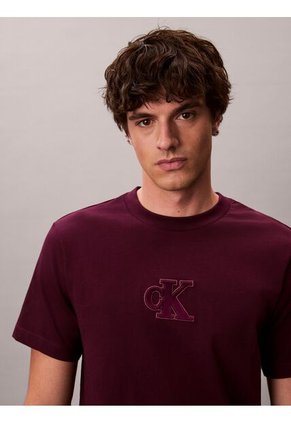 Camiseta Roja De Manga Corta Con Monograma Estampado Calvin Klein