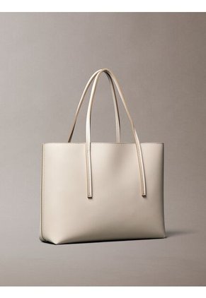 Bolso Beige Tote Pequeño Con Logo En Lámina Metálica Calvin Klein
