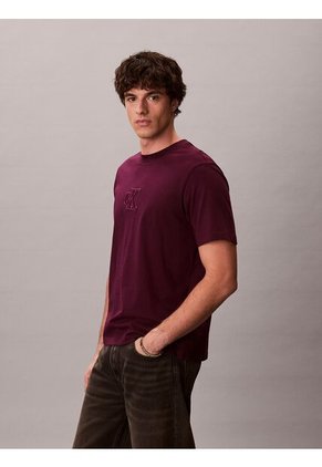 Camiseta Roja De Manga Corta Con Monograma Estampado Calvin Klein