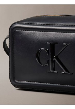 Bolso Negro Cruzado Con Logo Monograma Grabado Calvin Klein