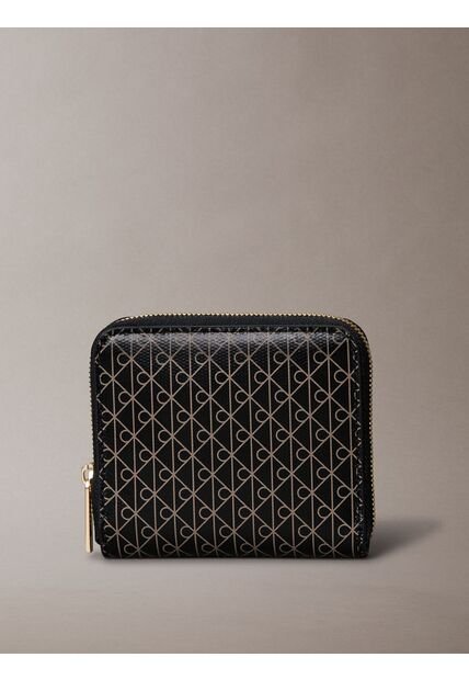 Billetera Negra Cuadrada Con Cremallera Y Monograma Calvin Klein