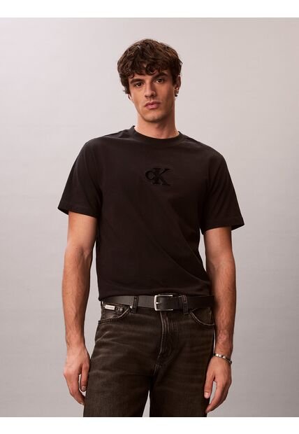 Camiseta Negra De Manga Corta Con Monograma Estampado Calvin Klein
