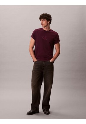 Camiseta Roja De Manga Corta Con Monograma Estampado Calvin Klein