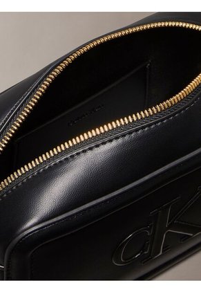 Bolso Negro Cruzado Con Logo Monograma Grabado Calvin Klein