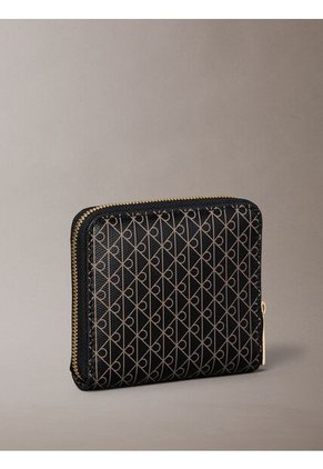 Billetera Negra Cuadrada Con Cremallera Y Monograma Calvin Klein