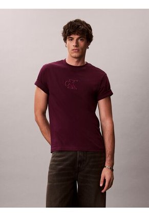 Camiseta Roja De Manga Corta Con Monograma Estampado Calvin Klein