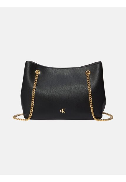Bolso Negro De Hombro Con Monograma Calvin Klein