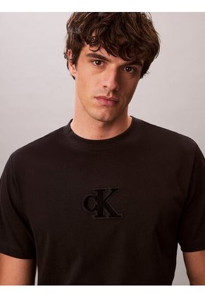 Camiseta Negra De Manga Corta Con Monograma Estampado Calvin Klein