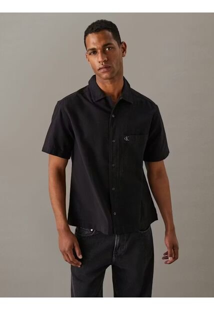 Camisa Negra Manga Corta Con Bolsillo Calvin Klein