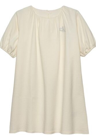 Vestido Blanco De Manga Corta Abullonadas Con Textura Calvin Klein Calvin Klein