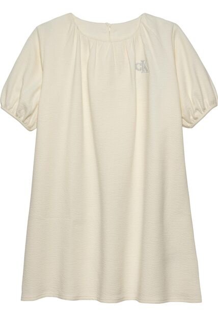 Vestido Blanco De Manga Corta Abullonadas Con Textura Calvin Klein