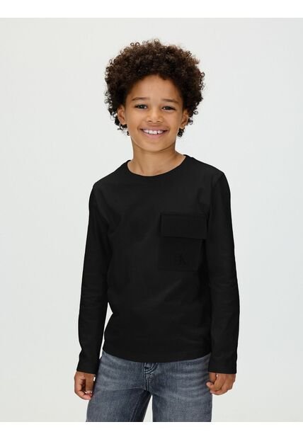 Camiseta Negra De Manga Larga Con Bolsillo En El Pecho Calvin Klein