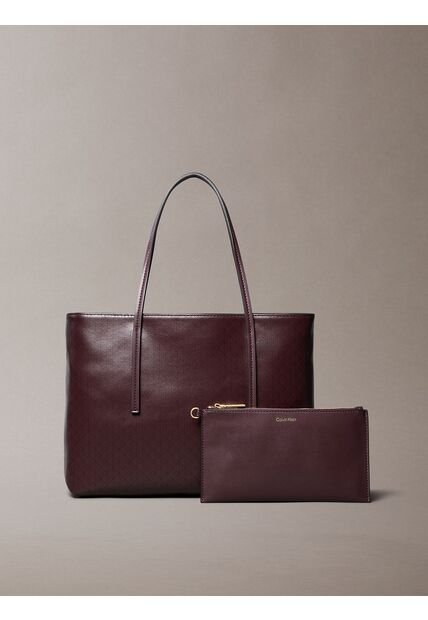Bolso Café Tote Pequeño Con Logo Monograma Con Bolsito Calvin Klein