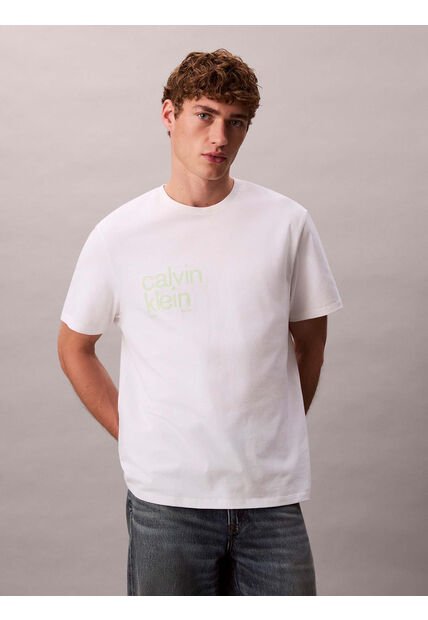 Camiseta Blanca Con Logo Estampado En Alineado Derecho Calvin Klein
