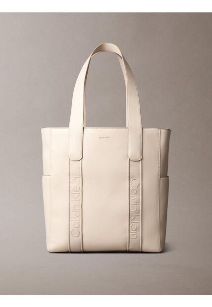 Bolso Beige Tote Para Portátil Con Logo En Jacquard Calvin Klein