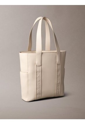Bolso Beige Tote Para Portátil Con Logo En Jacquard Calvin Klein