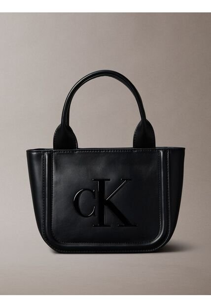 Bolso Negro Tote Pequeño Con Logo Monograma Grabado Calvin Klein