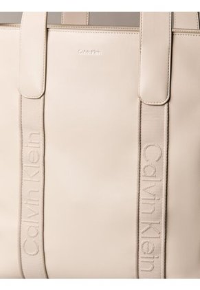 Bolso Beige Tote Para Portátil Con Logo En Jacquard Calvin Klein