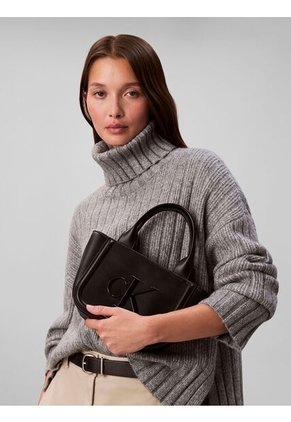 Bolso Negro Tote Pequeño Con Logo Monograma Grabado Calvin Klein