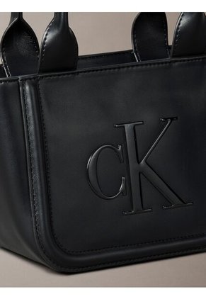 Bolso Negro Tote Pequeño Con Logo Monograma Grabado Calvin Klein