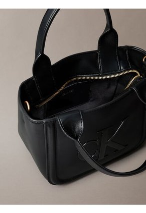 Bolso Negro Tote Pequeño Con Logo Monograma Grabado Calvin Klein