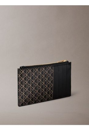 Tarjetero Negro Con Cremallera Con Logo Monograma Calvin Klein