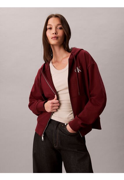 Buzo Rojo Con Capota Y Cierre De Cremallera Calvin Klein