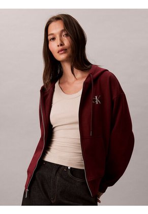 Buzo Rojo Con Capota Y Cierre De Cremallera Calvin Klein