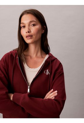 Buzo Rojo Con Capota Y Cierre De Cremallera Calvin Klein