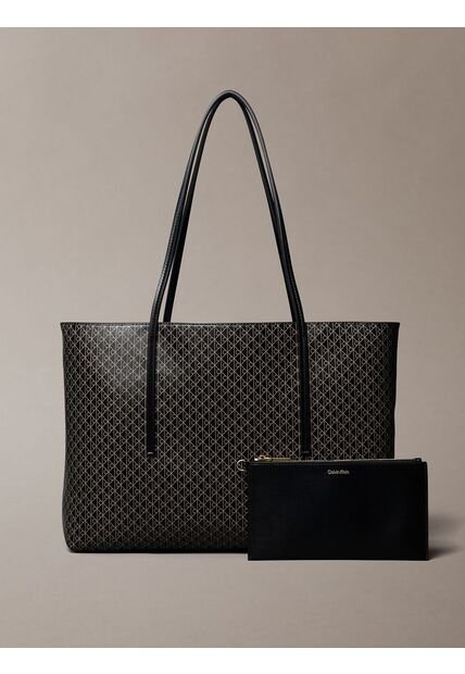 Bolso Negro Tote Con Logo Monograma Con Bolsito Calvin Klein