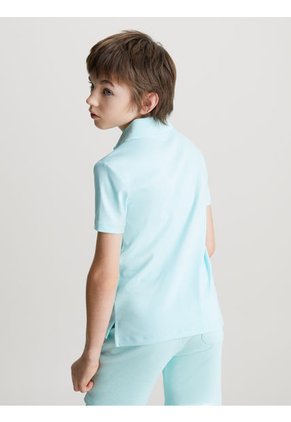 Polo Azul Niño Con Logo Repetido Calvin Klein