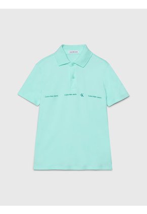 Polo Azul Niño Con Logo Repetido Calvin Klein