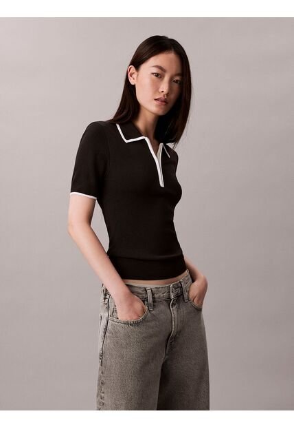 Polo Negro Con Detalles En Contraste Calvin Klein