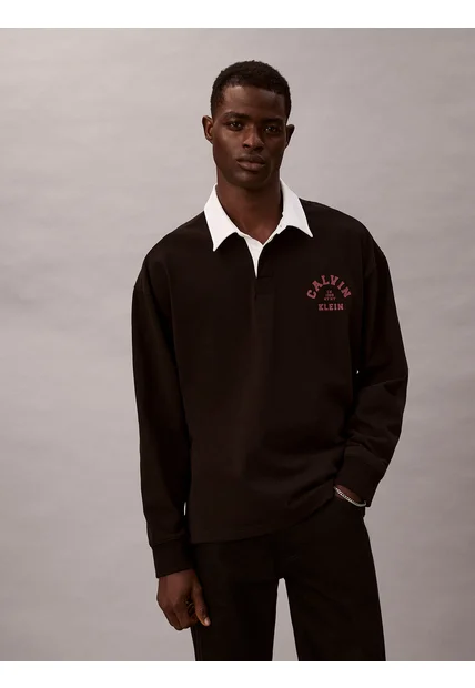 Polo Negro Compact Rugby De Manga Larga Calvin Klein