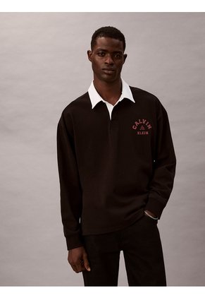Polo Negro Compact Rugby De Manga Larga Calvin Klein