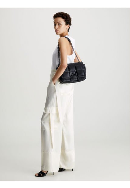 Bolso De Hombro Acolchado Reciclado Mujer Negro