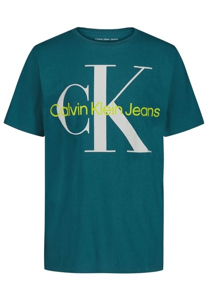 Camiseta Verde Para Niño Manga Corta Con Logo De Monograma Calvin Klein