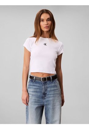 Camiseta Blanca Baby Con Monograma Bordado Calvin Klein