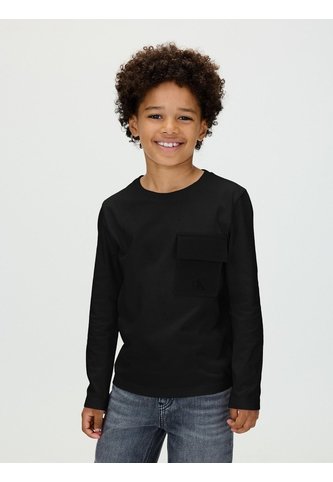 Camiseta Negra Para Niño De Manga Larga Con Bolsillo En El Pecho Calvin Klein Calvin Klein