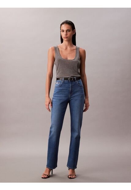 Jeans Beige Rectos De Talle Alto Con Lavado índigo Calvin Klein