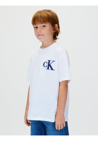 Camiseta Blanca Para Niño De Manga Corta Con Logo De Monograma Bordado Calvin Klein Calvin Klein