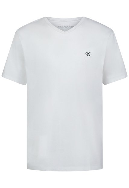 Camiseta Blanca Para Niño De Manga Corta Con Cuello V Calvin Klein
