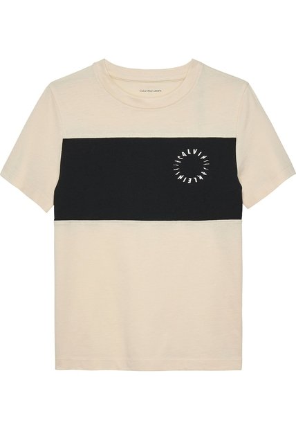 Camiseta Blanca Para Niño De Manga Corta Con Diseño De Bloques De Color Calvin Klein